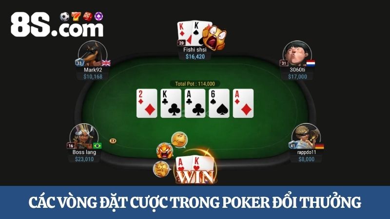 Chi tiết các vòng đặt cược Poker ăn tiền thật