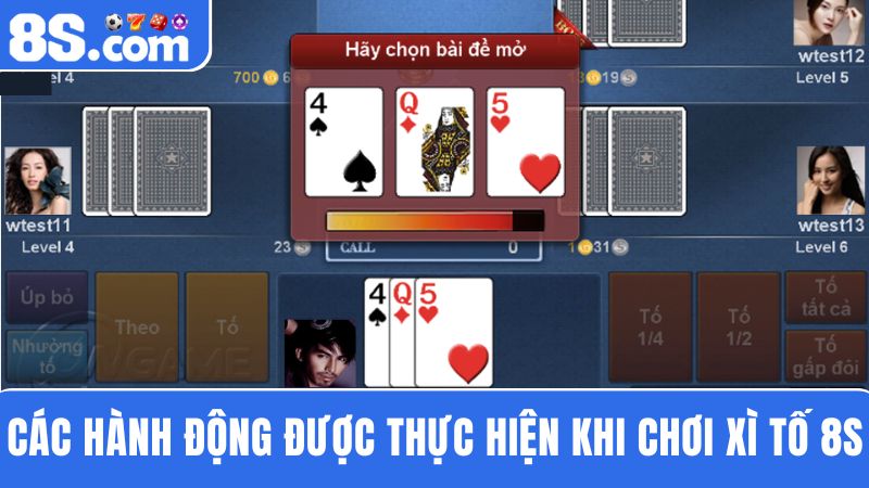 các hành động chơi Xì Tố 8S 
