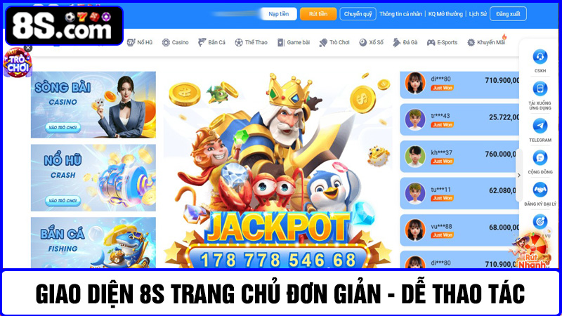 Giao diện  8S trang chủ